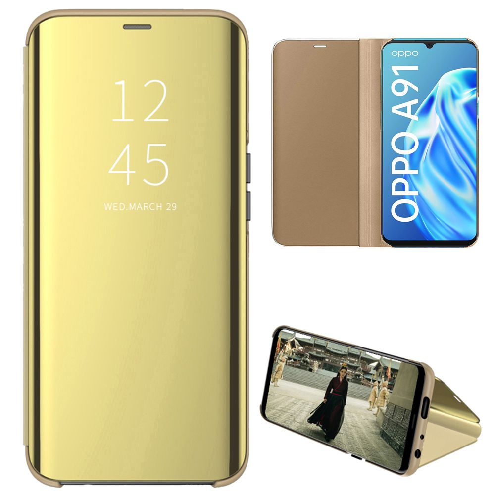 For OPPO A91 Mirror Plating Hard PC -PU Leather Semi-transparent Standing View Case Cover Mirror Plating Hard PC -PU Leather Semi-transparent Standing View Case Cover