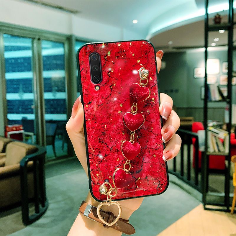 For Samsung Galaxy A7 2018 Back Cover with Love Heart Wristband Chain Fashion Bracelet Marble Glitter Case Soft Silicone Bumper Protective Mobile Phone Cases