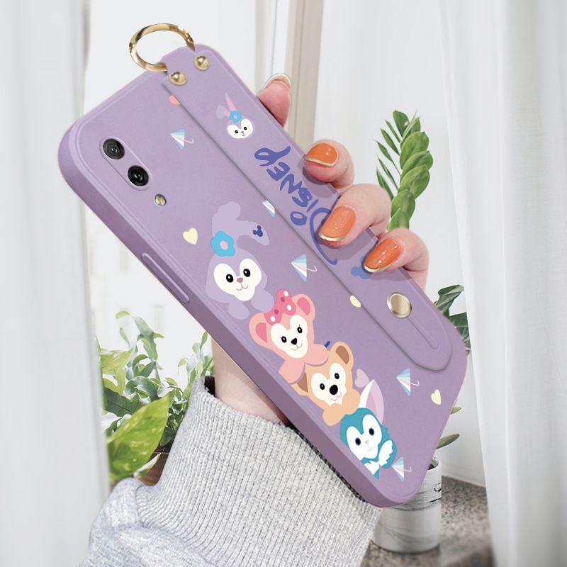 Jizetin for Huawei Y7 Pro 2019 Wrist Strap Case Creative Cartoon Cute Bunny Cover Ultra Thin Anti Fall Liquid Silicone Phone Case