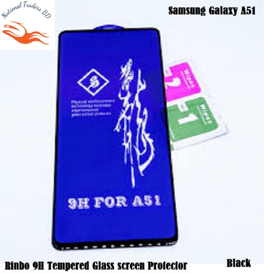 Samsung Galaxy A51 (Rinbo) Tempered Glass Screen Protector 9H Hardness (Better than 6D/9D/11D)-Black