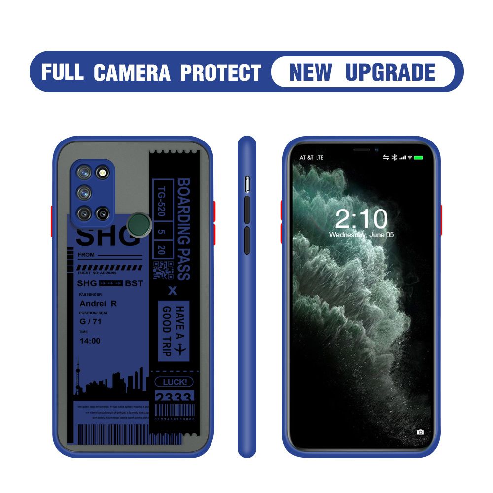 Hontinga for Realme 7I C17 Case Cute Air Ticket City Scenery Camera Shockproof Protection Cases Edge Frosted Transparent Phone Cover