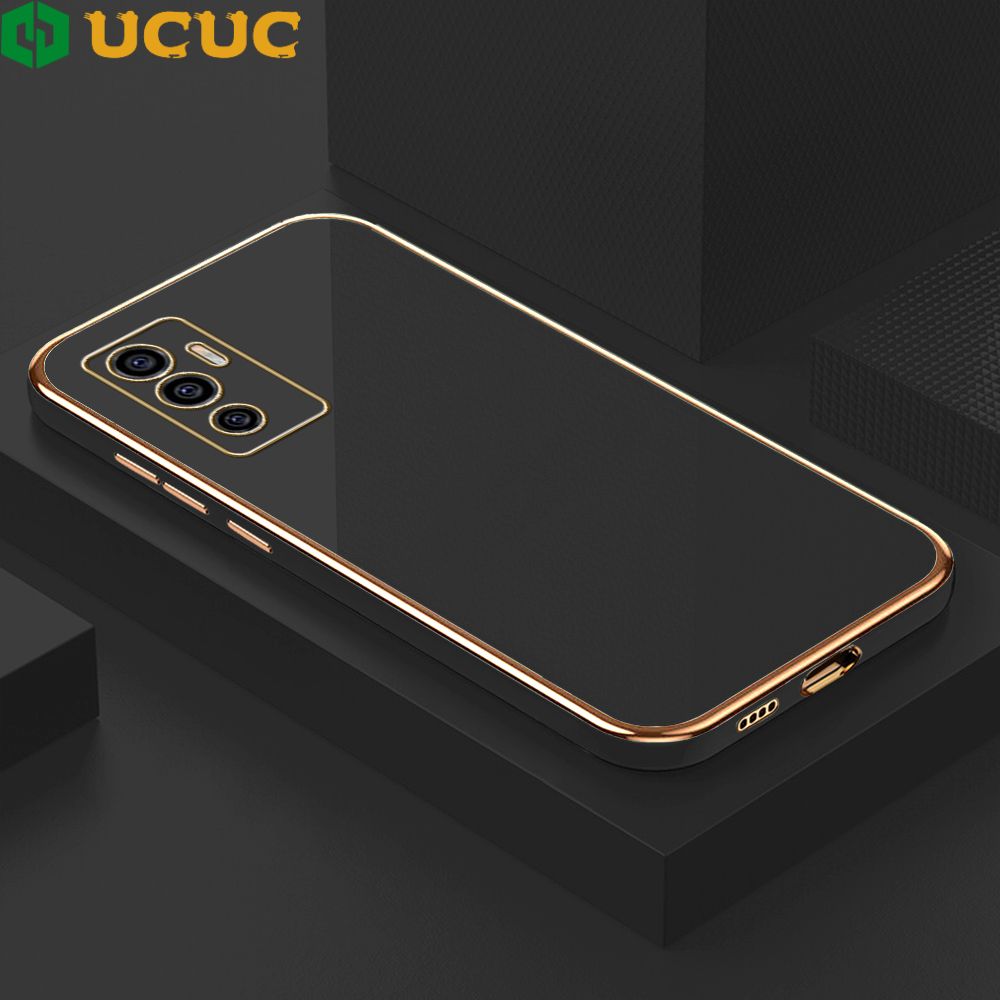 UCUC for Vivo V23E / V23E 5G Back Cover + Free Lanyard Colour Luxury 6D Plating Case Side Pattern Soft Silicone Square Phone Cases