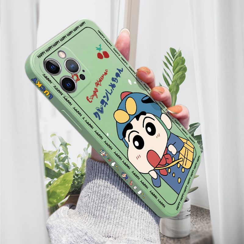 AMORVOR for iPhone 12 Pro Back Cover Cartoon Shin-chan Action Kamen Side design Soft Case Liquid Silicone Phone Cases