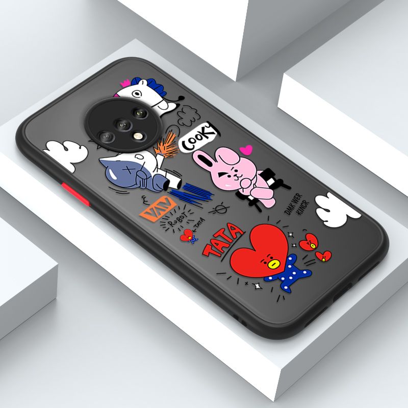 Jizetin for OnePlus 7T Cover BTS Animation Image Soft Edge Frosted Transparent Phone Case