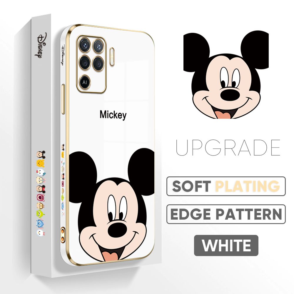 Jizetin (Free Lanyard) OPPO Reno5 F Cover Lovely Mouse Luxury 6D Plating Soft Casing Silicone Square Frame Phone Case Shiny Bling Back Cover