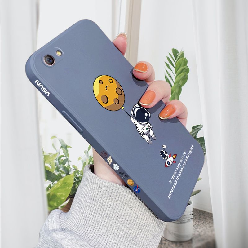 AMORVOR for OPPO R9S Plus Back Cover Cartoon Astronautn Side design Soft Case Liquid Silicone Phone Cases