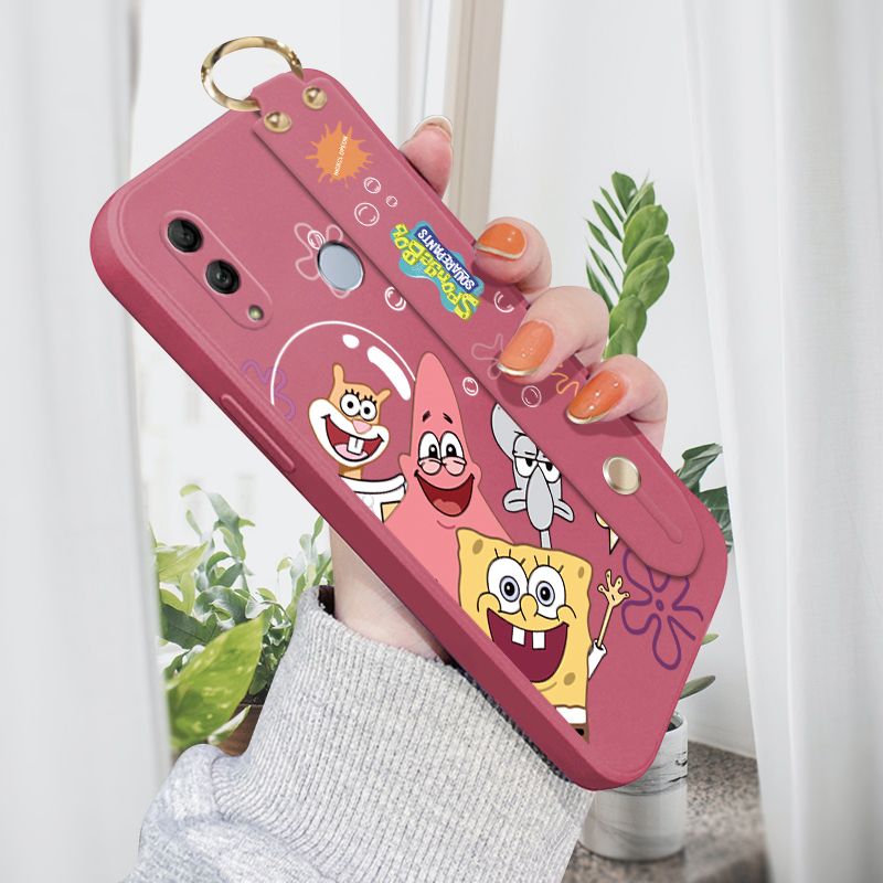 Jizetin for Honor 10 Lite Wrist Strap Case Funny Cartoon Sea Creatures Cover Ultra Thin Anti Fall Liquid Silicone Phone Case