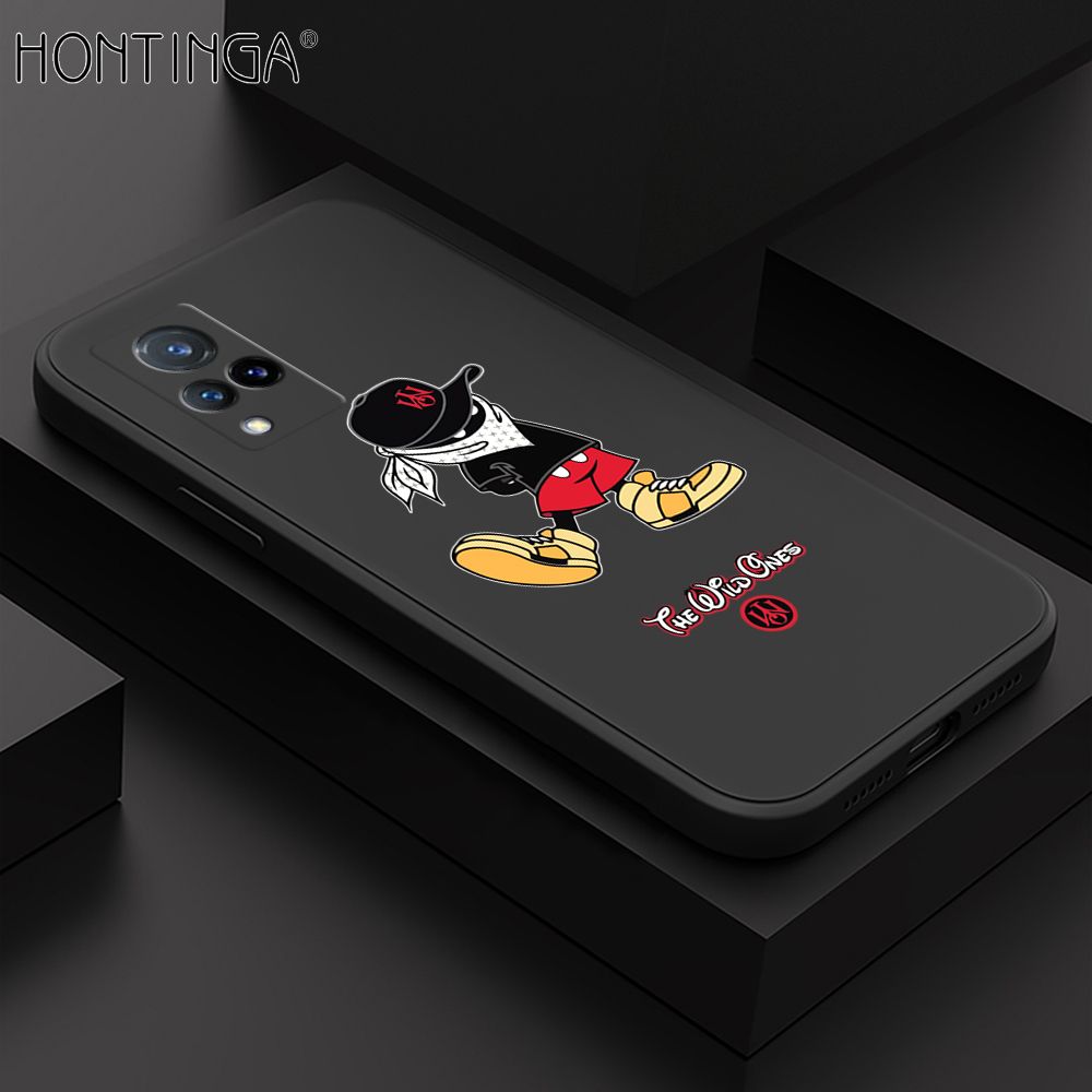 Hontinga for Vivo V21 Case Cartoon Masked Mouse Phone Case Soft Square Edge Silicone Cases Full Lens Cover Shockproof Protection Cover