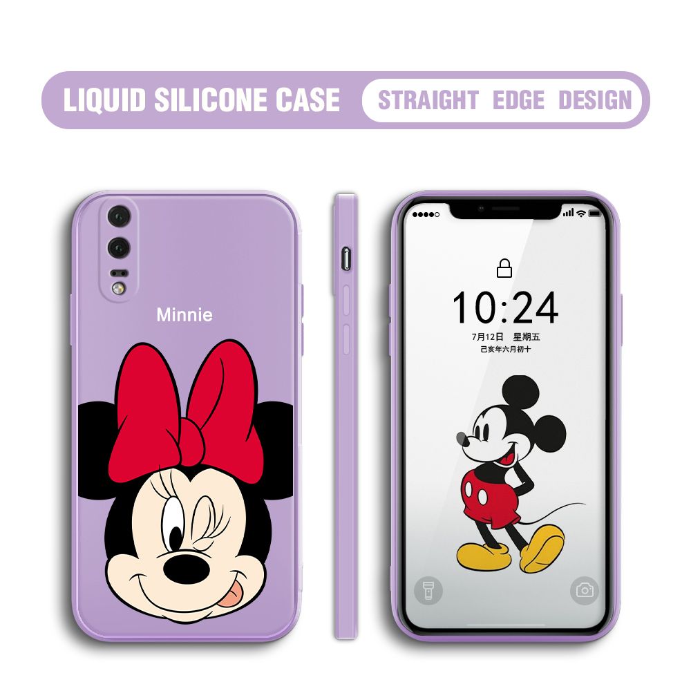 BILI for Huawei P20 Back Cover Big Head Minnie Multicolor Liquid Silicone Phone Case Soft Square Lens Protection Phone Cases