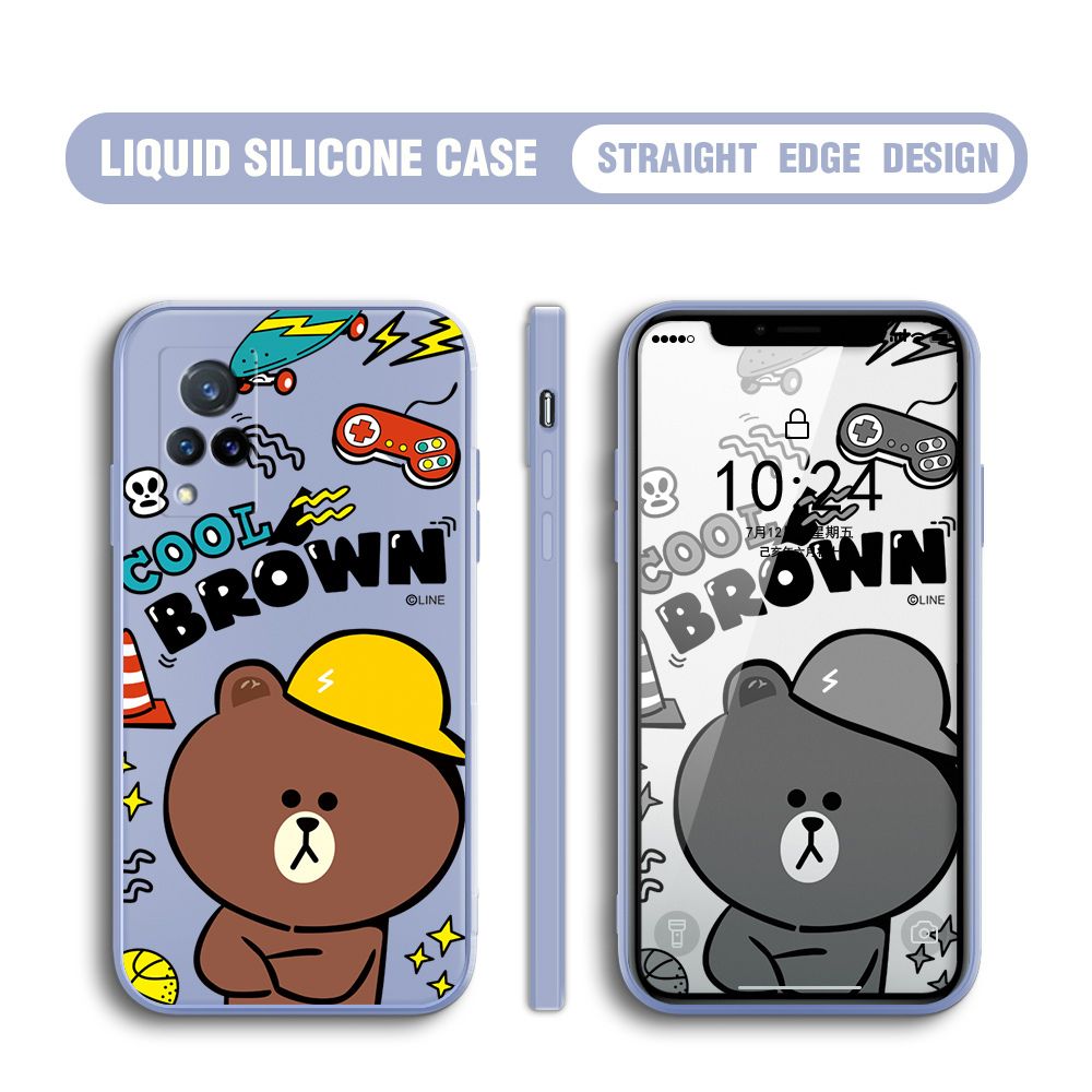 BILI for Vivo V21 / V21 5G Back Cover Cool Gaming Brown Bear  Multicolor Liquid Silicone Phone Case Soft Square Lens Protection Phone Cases