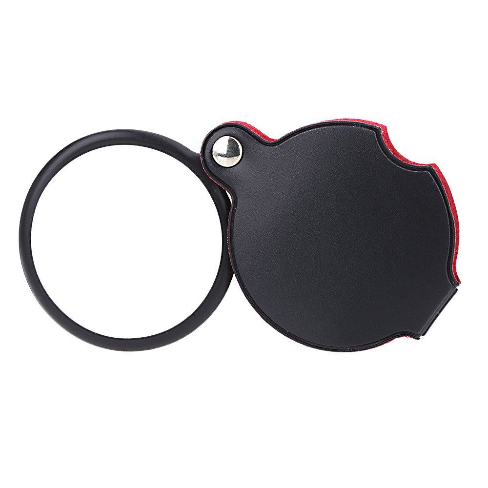 5X Glass Lens Pocket Magnifier with Leather Pouch Folding Magnifying Tool