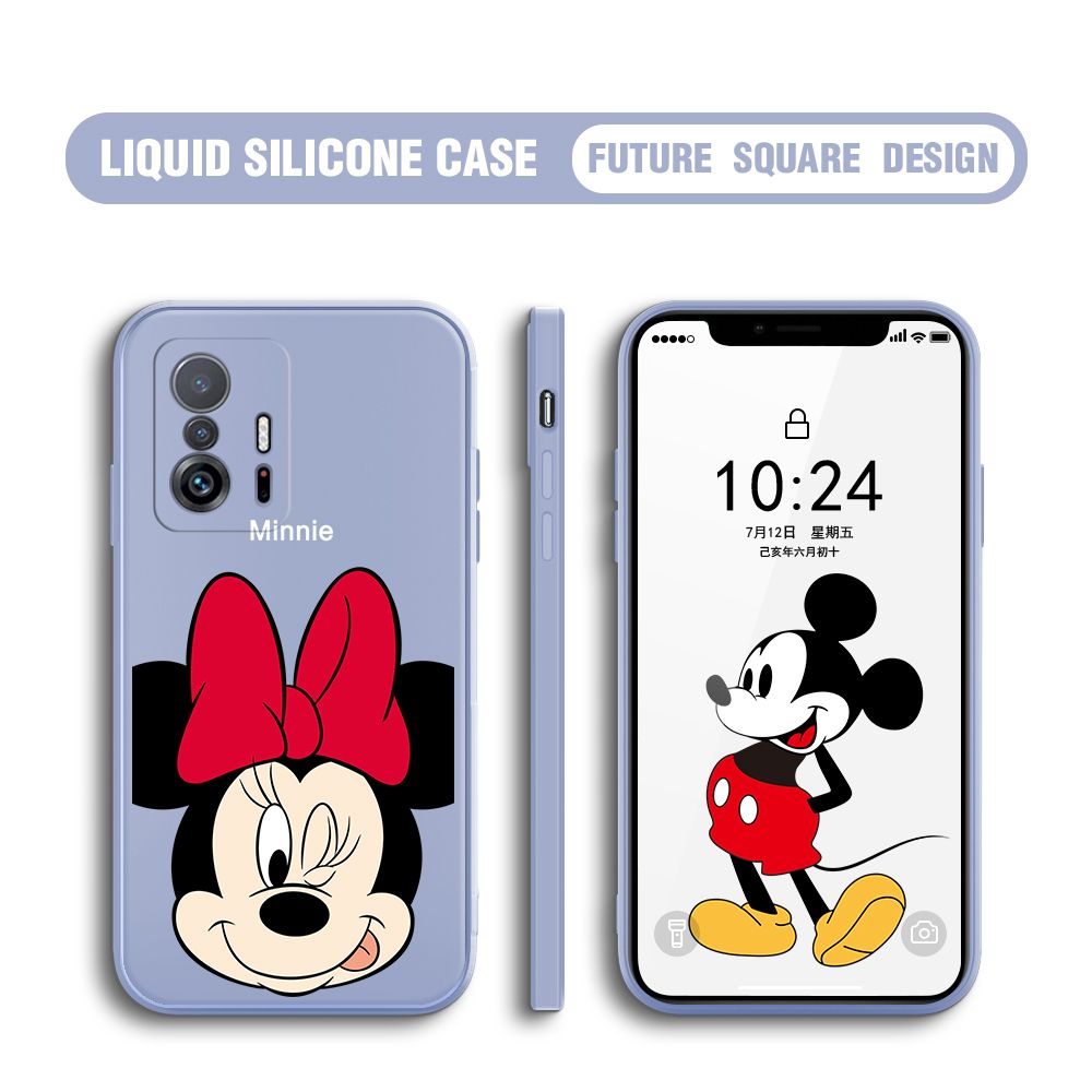 BILI for Xiaomi 11T / 11T Pro Back Cover Big Head Minnie Multicolor Liquid Silicone Phone Case Soft Square Lens Protection Phone Cases