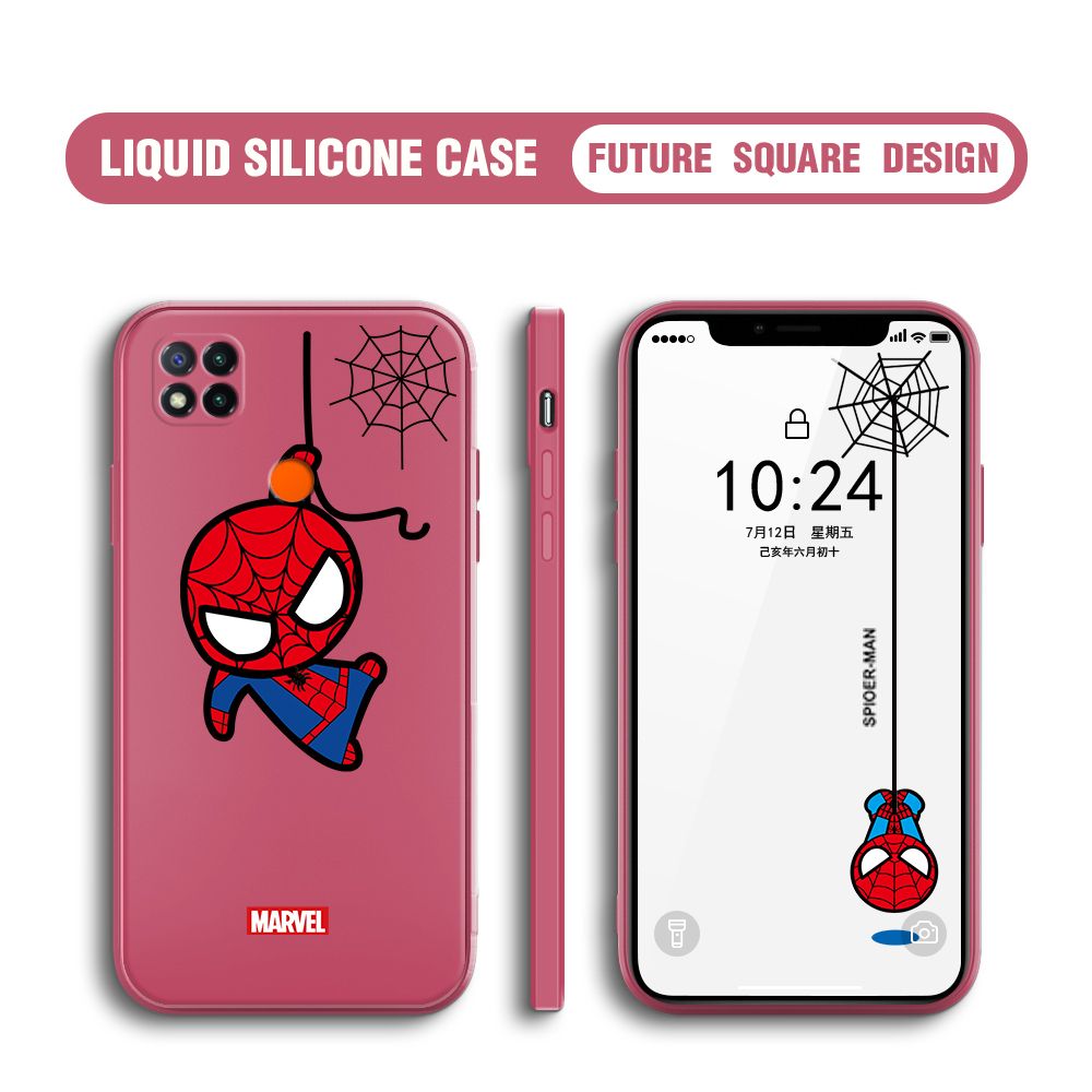 BILI for Redmi 9C Back Cover Little Spiderman Multicolor Liquid Silicone Phone Case Soft Square Lens Protection Phone Cases