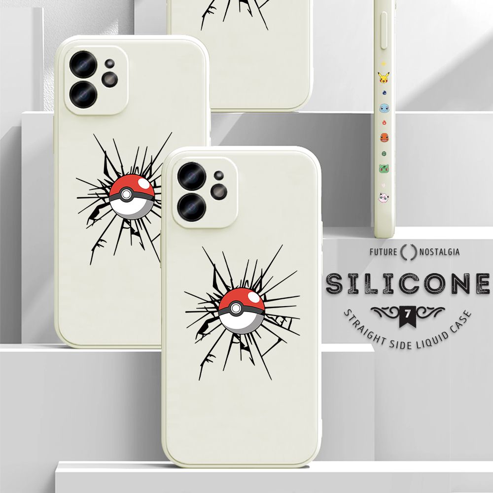 Jizetin for iPhone 12 Pro Case Cartoon Pokémon Pocket Monster Design Side Design Phone Case Square Edge Pattern Liquid Silicone Cases Full Cover Camera Shockproof Protective Case