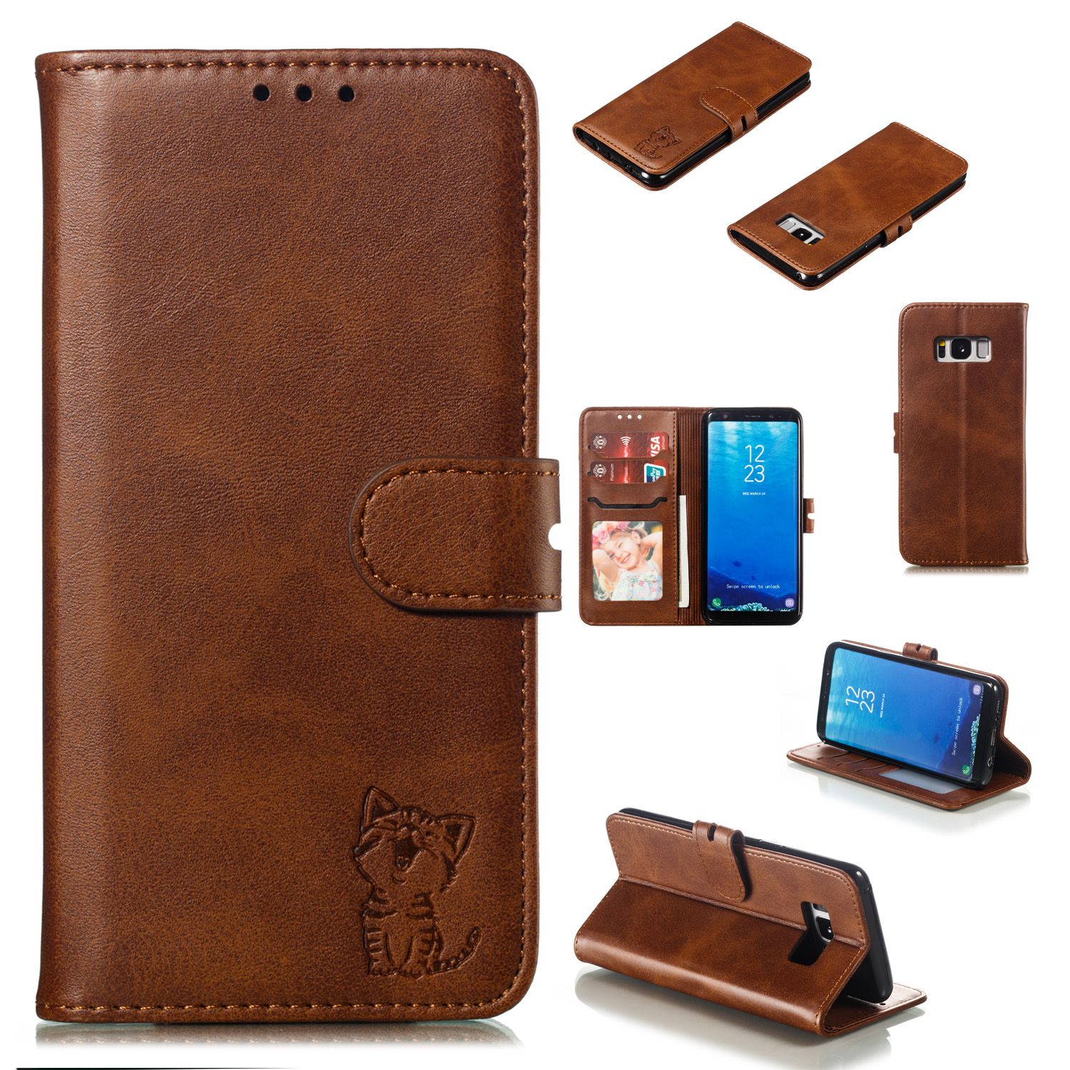 Yfashion For   Wallet-ype Cute Cartoon Embossed Happy  PU Leather Protective Phone Case with Buckle & Bracket