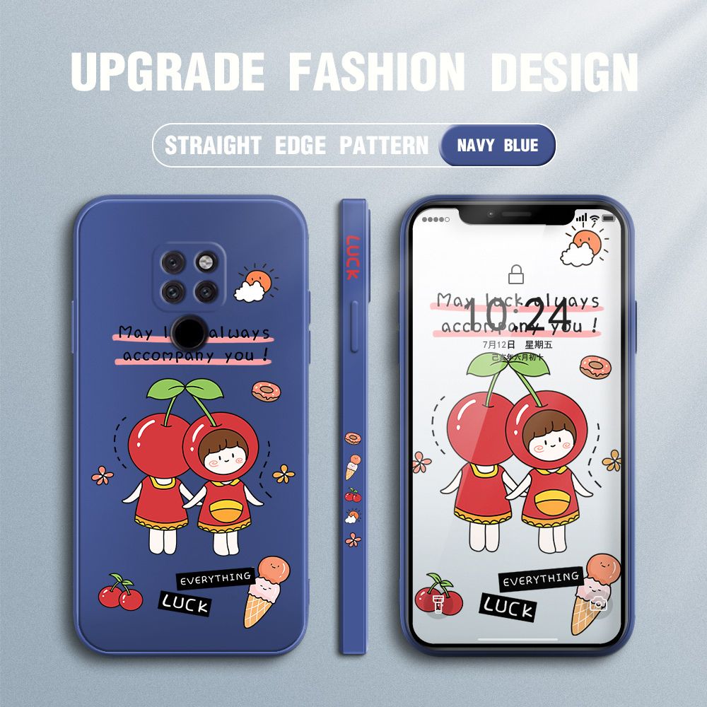 Jizetin for Huawei Mate 20 Case Fashion Cherry Girl Design Side Design Phone Case Square Edge Pattern Liquid Silicone Cases Full Cover Camera Shockproof Protective Case