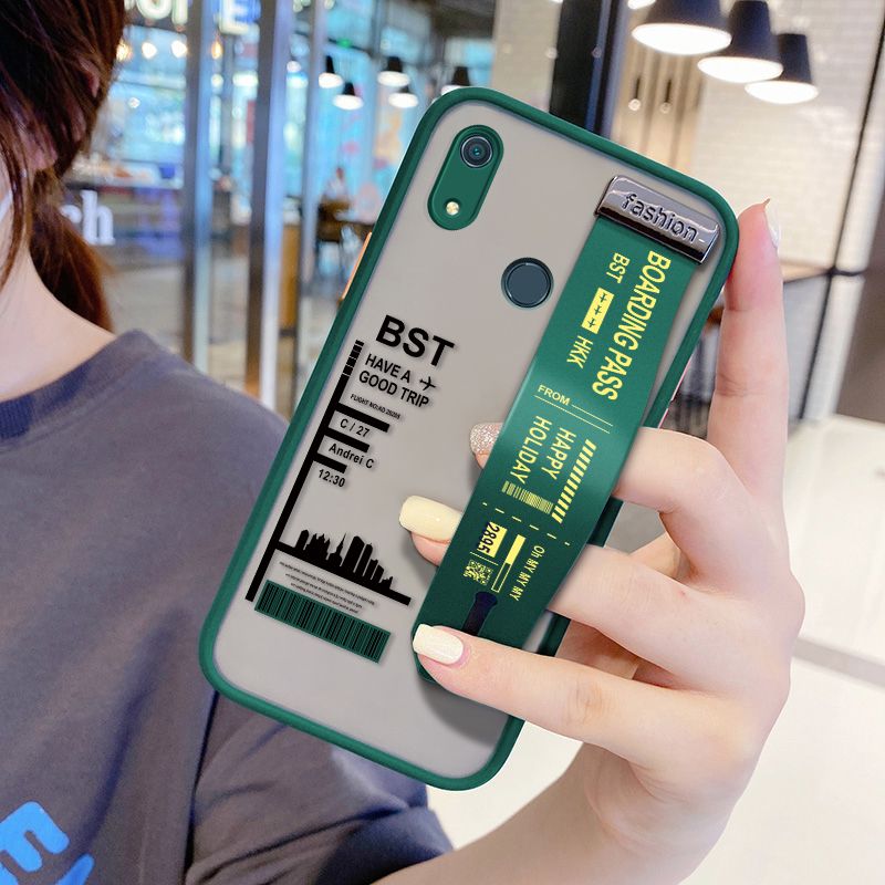 UCUC for Huawei Y6S Wrist Strap Case Creative Printing City Landscape Wristband Printing Cover Shockproof Frosted Phone Case