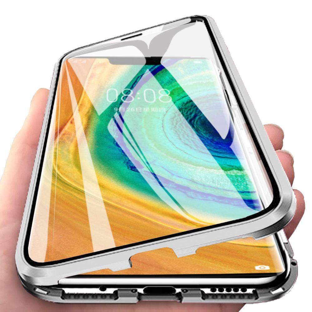 For Huawei Mate 30 Pro Casing 360° Full Body Transparent Tempered Glass with Magnetic Adsorption Metal Bumper Case Cover