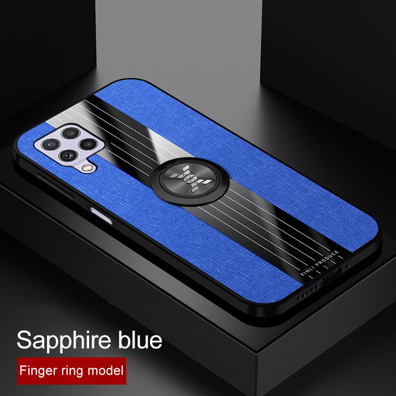 icasecover for Samsung Galaxy M32 4G Hard Case Hybrid Shockproof Fabric Silicone Splicing Color Car Magnetic Ring Buckle Back Cover