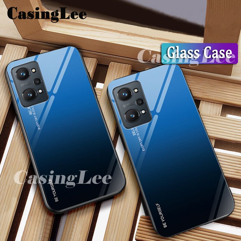 Casinglee For Realme GT2 case Gradient Tempered Glass Protector Back cover for Realme GT2 Phone Cases For girls and Boys