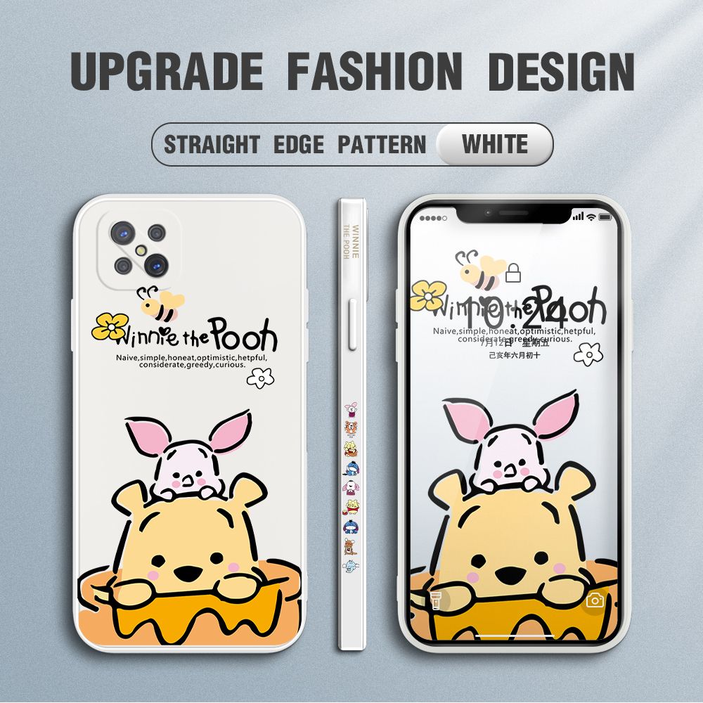 Jizetin for OPPO Reno4 Z 5G Case Side Design Phone Cover Lovely Cartoon Pooh Bear Cover Square Edge Pattern Liquid Silicone Trend Case