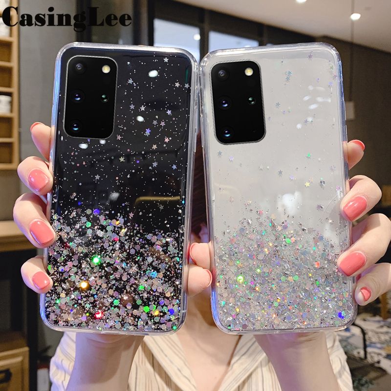 Casinglee For Samsung Galaxy S20 Plus case Full Stars Moon Glitter Bling Sequins Cases for Samsung S20 Plus Phone Cover Starry Sky Transparent Soft Back Cover