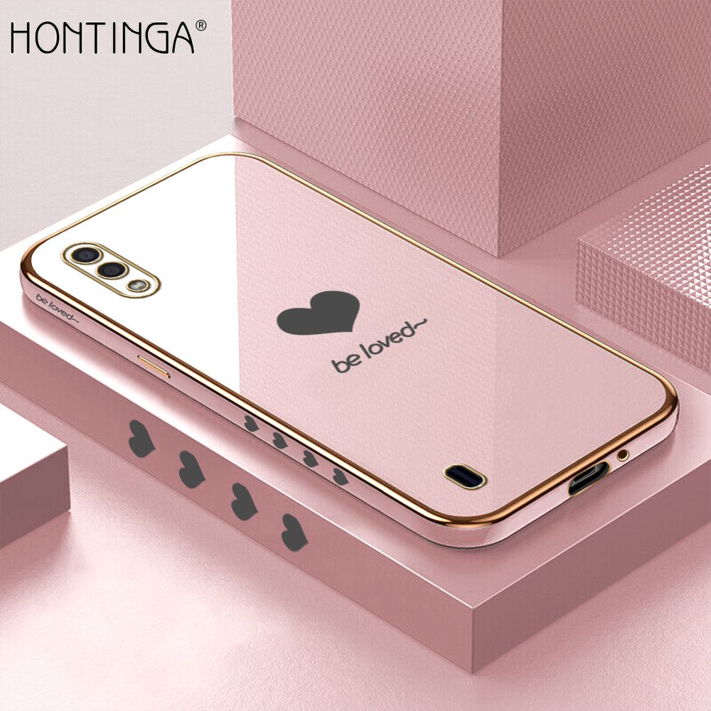 Hontinga for Samsung Galaxy A01 Back Cover + Free Lanyard Luxury 6D Plating Lover Heart Side Pattern Case Soft Silicone Square Phone Cases