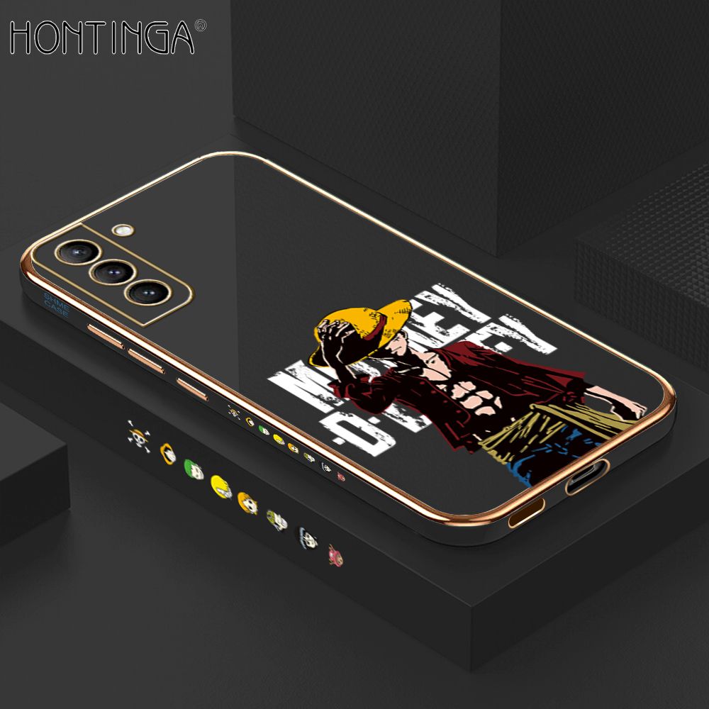 Hontinga for Samsung S21 Plus 5G Back Cover + Free Lanyard Luxury 6D Plating Handsome Luffy Side Pattern Case Soft Silicone Square Mobile Cover