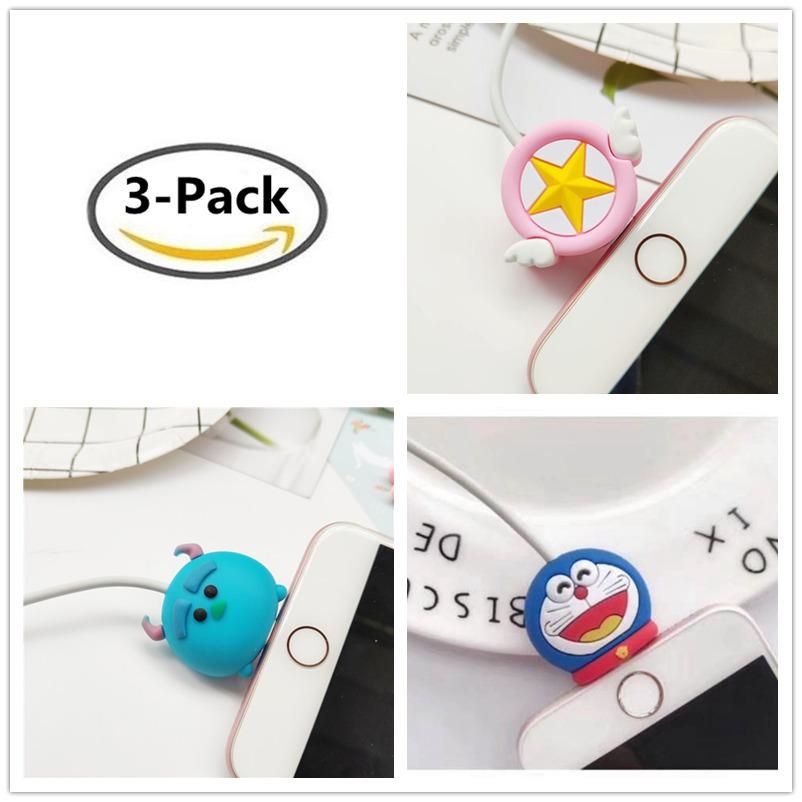 3 pcs Cartoon Cable Protector Data Line Cord Protector Protective Case Cable Winder Cover For iPhone USB Charging Cable