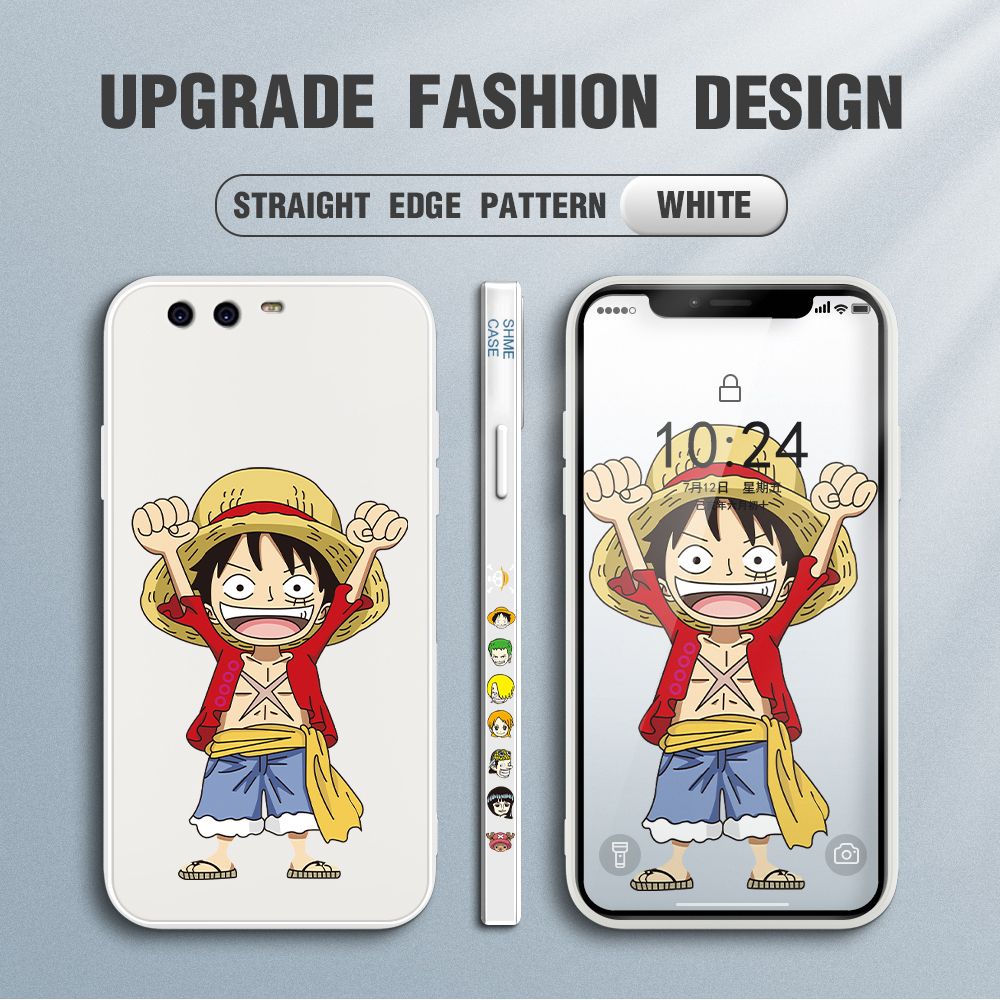Jizetin for Huawei P10 Case Anime One-Piece Monkey D. Luffy Anime Side Design Phone Case Square Edge Pattern Liquid Silicone Cases Full Cover Camera Shockproof Protective Case