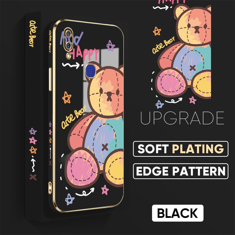 Jizetin (Free Lanyard) Vivo V11i Cover Color Doll Luxury 6D Plating Soft Casing Silicone Square Frame Phone Case Shiny Bling Back Cover