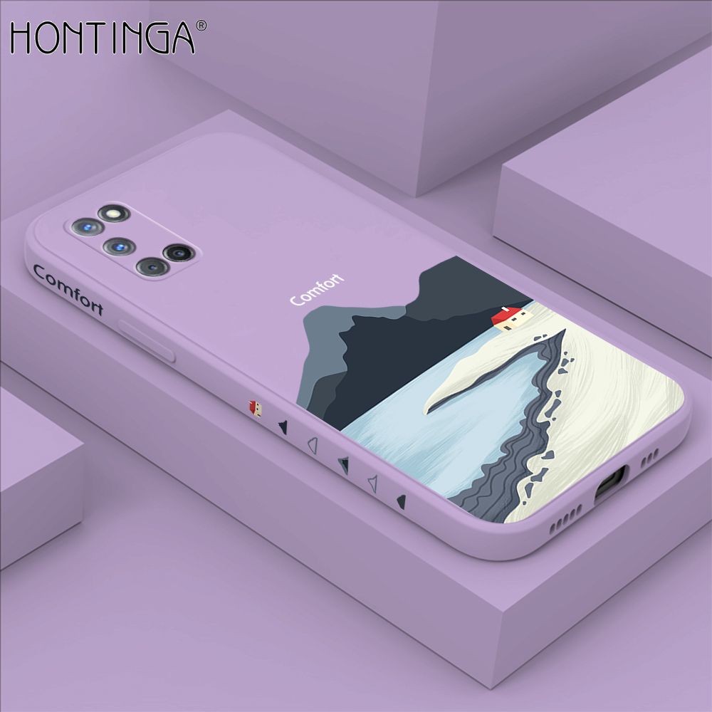 Hontinga for OPPO A92 Case Side Design New Mount Back Cover Soft Square Edge Pattern Liquid Silicone Trend Phone Cases