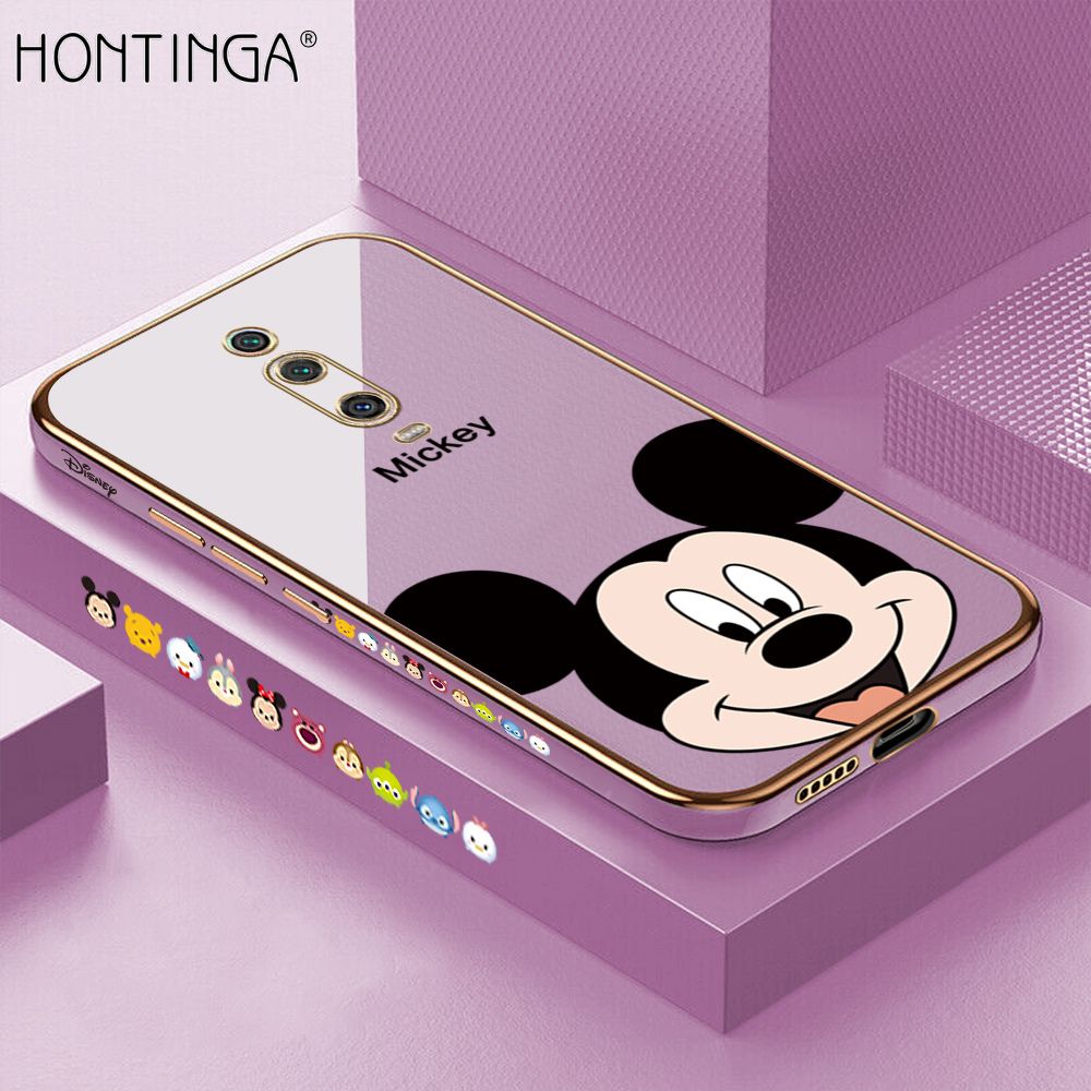 Hontinga for Redmi K20 Pro Luxury 6D Plating Soft Casing Silicone Square Frame Phone Case Shiny Bling Back Cover Cartoon Mouse Side Pattern Case