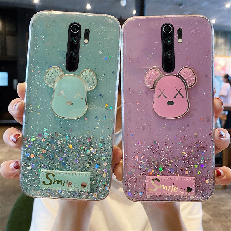 Phone case Redmi Note 8 Pro Shiny Ring Case Glitter Soft Transparent Gloomy Bear Cases For Redmi Note8 Pro Back Cover Stars Moon Girls