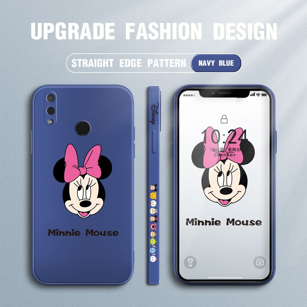 Jizetin for Huawei Y9 2019 Case Minnie Mickey Mouse Design Side Design Phone Case Square Edge Pattern Liquid Silicone Cases Full Cover Camera Shockproof Protective Case