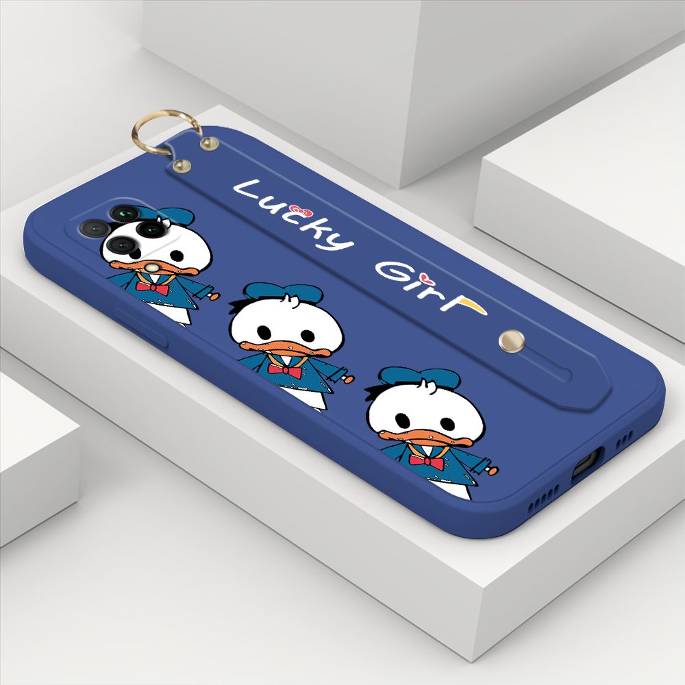 ZeroQiQi for Huawei Nova 7i Wrist Strap Case Cute Cartoon Little Duck Phone Case Square Edge Liquid Silicone Case Full Cover Camera Shockproof Protective Cases