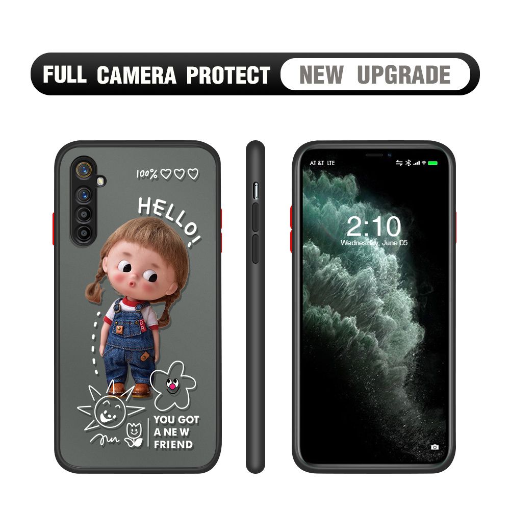 Hontinga for Realme X2 / XT / OPPO K5 Case Cute Cartoon Little Girl Cover Camera Shockproof Protection Case Edge Frosted Transparent Phone Cover