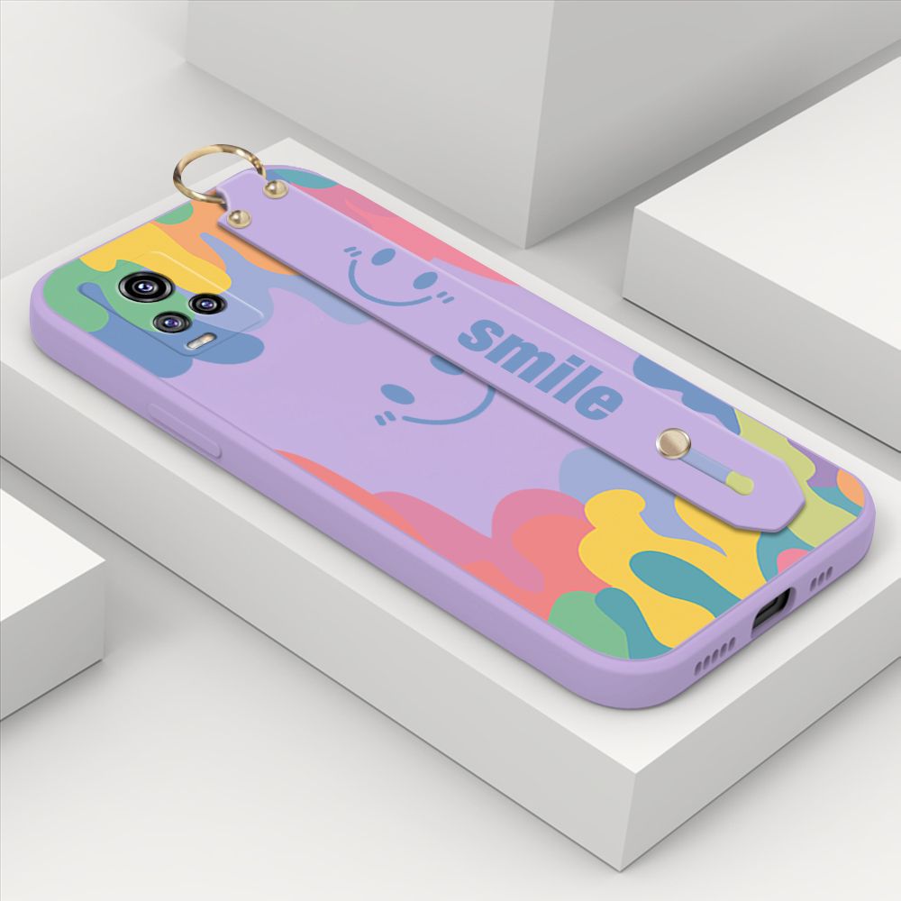 ZeroQiQi for Vivo V20 Wrist Strap Case Soft Candy Color Splash Ink Cover Trend Square Printed Pattern Liquid Silicone Phone Case