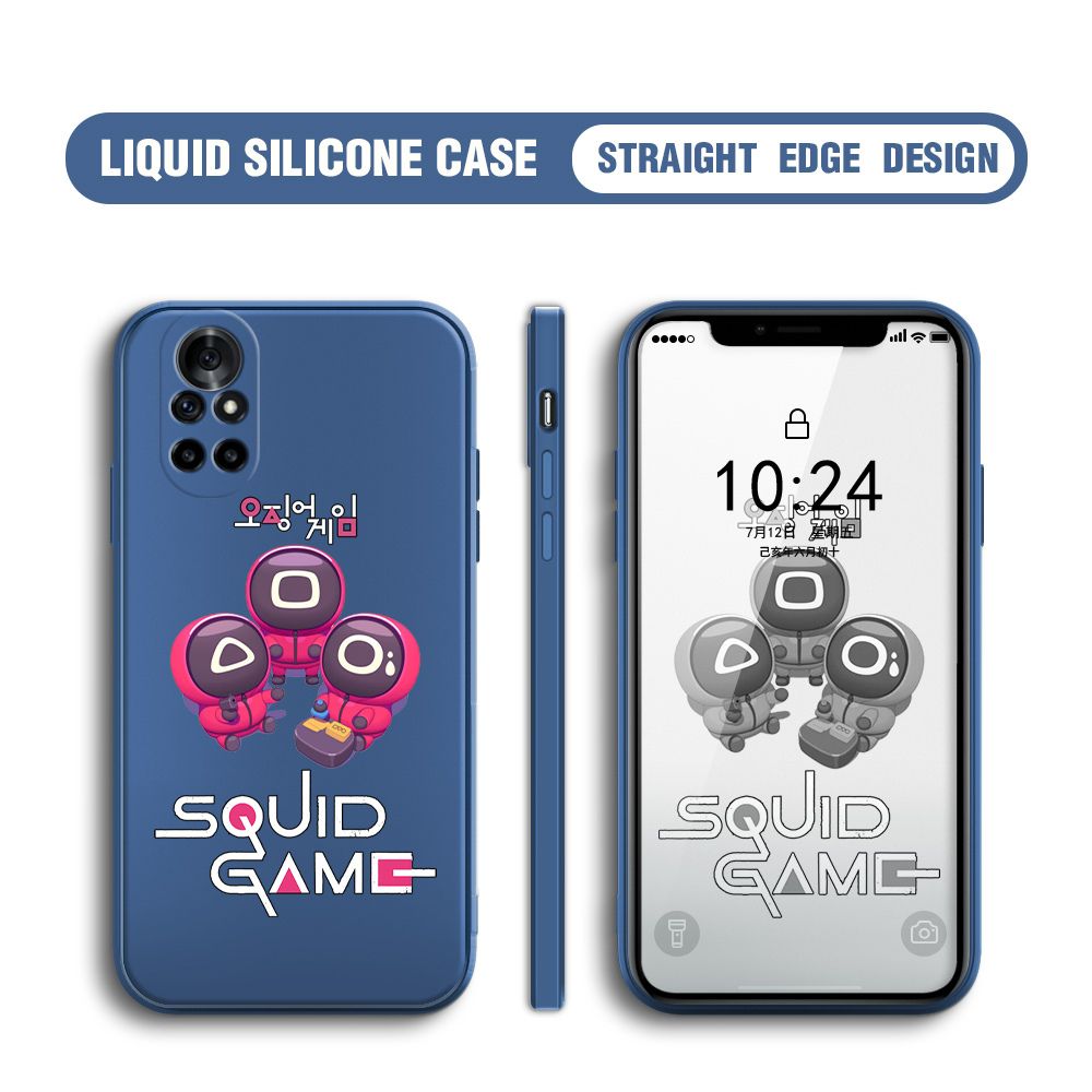Jizetin for Huawei Nova 8 Pro Case Cute Cartoon Cute Squid Character Phone Cover Square Liquid Silicone Shockproof Phone Protective Case