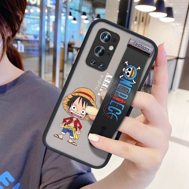 UCUC for OnePlus 9 Pro Wrist Strap Case Anime One Piece Luffy Wristband Printing Cover Shockproof Frosted Phone Case