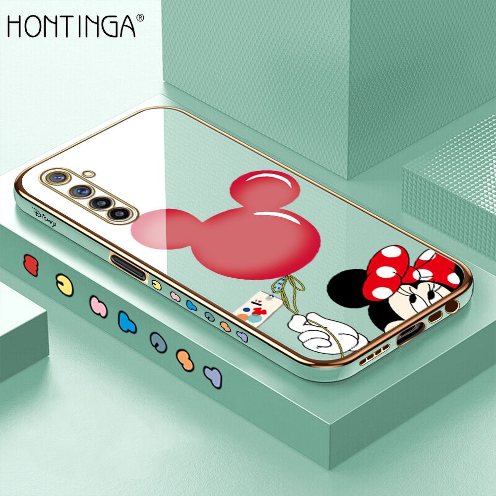 Hontinga for Realme 6 / Narzo Back Cover + Free Lanyard Luxury 6D Plating Cartoon Balloon Mouse Side Pattern Case Soft Silicone Square Mobile Cover