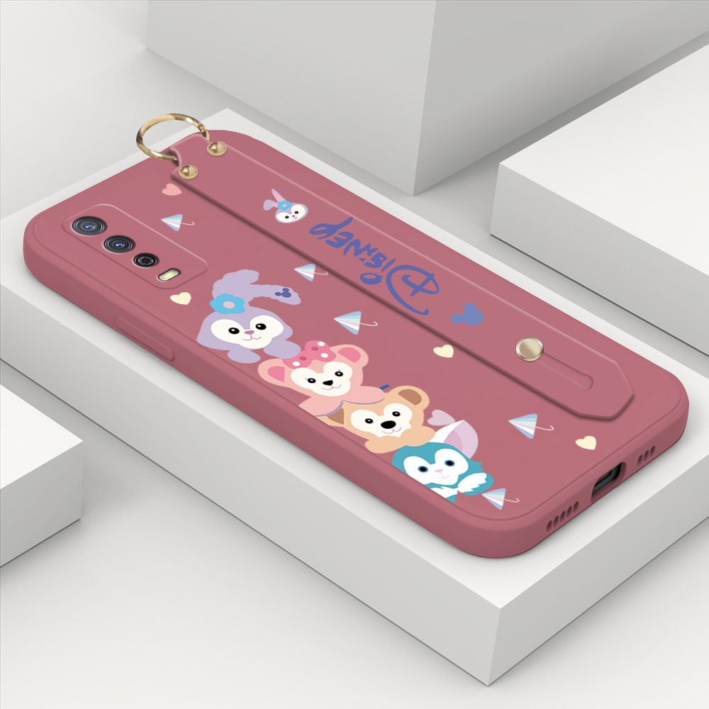 ZeroQiQi for Vivo Y20i Wrist Strap Case INS Cute Style Creative Cartoon Rabbit and Fox Cover Thin Square Edge Liquid Silicone Phone Case