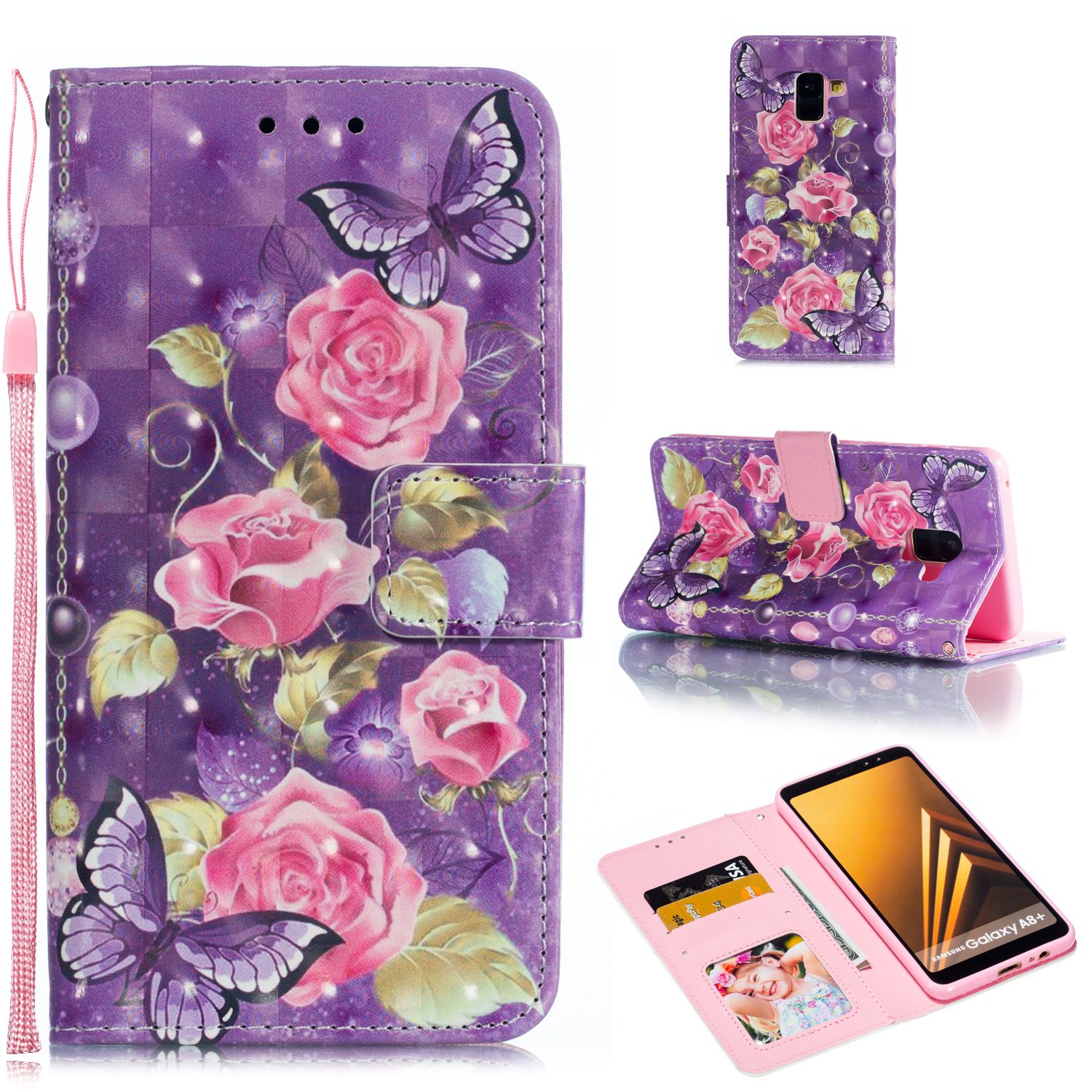 Yfashion For   2018 3D Coloured Painted Shockproof Protective Cover with on Card Slots Bracket Lanyard