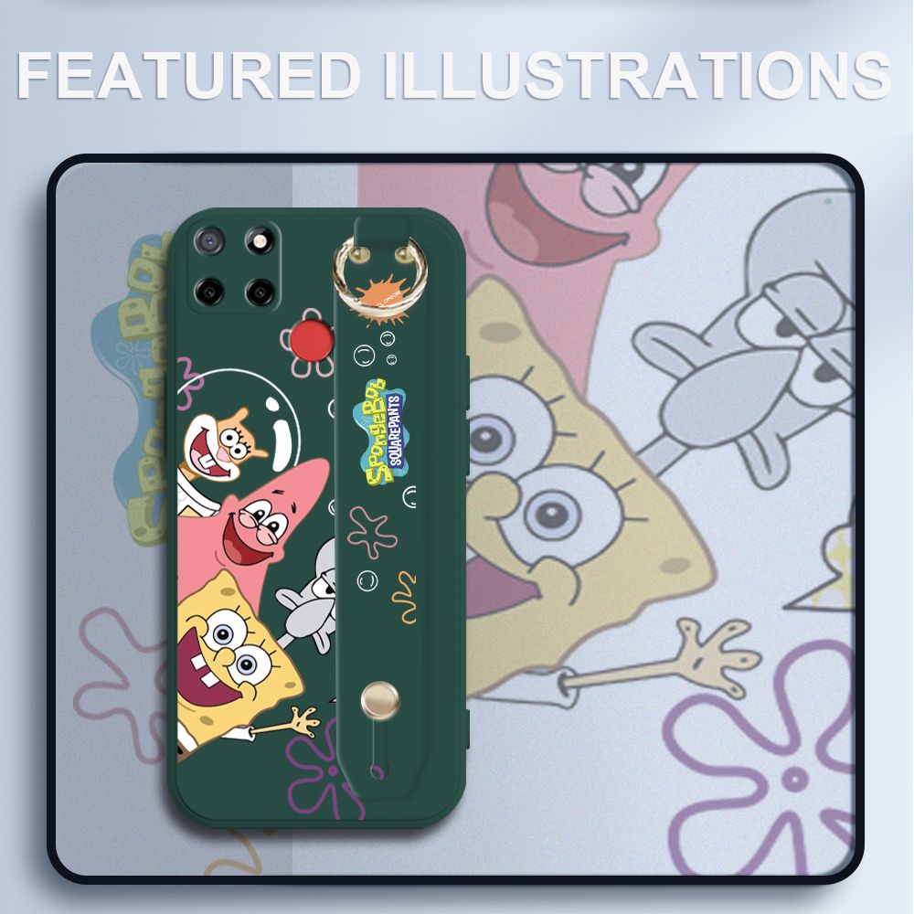 UCUC for Realme C25 Wrist Strap Case Funny Cartoon Sea Creatures Cover Ultra Thin Anti Fall Liquid Silicone Phone Case