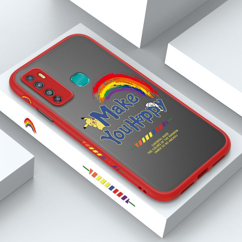 ZeroQiQi for Infinix Hot 9 Case Creative Cartoon Rainbow Pikachu Side Printing Cover Frosted Ultra Thin Protective Anti Fall Phone Case