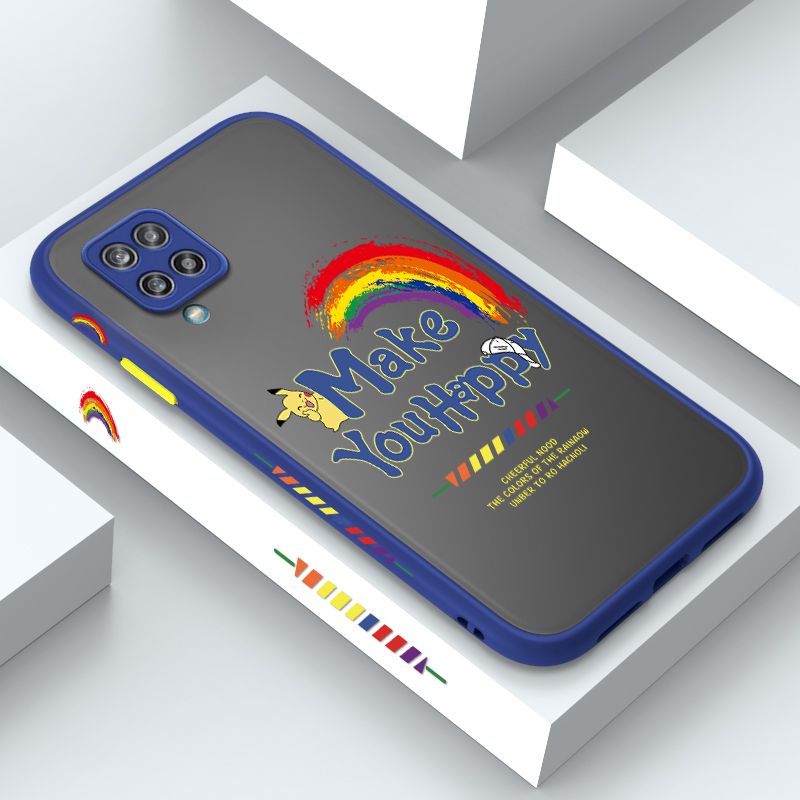 ZeroQiQi for Samsung A12 Case Creative Cartoon Rainbow Pikachu Side Printing Cover Frosted Ultra Thin Protective Anti Fall Phone Case