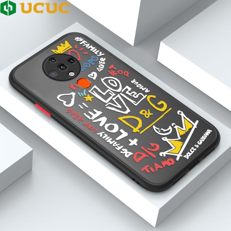 UCUC for Tecno Spark 6 Back Cover LOVE Graffiti Frosted Transparent Hard Phone Case Thin Shockproof Full Cover Camera Protect Case
