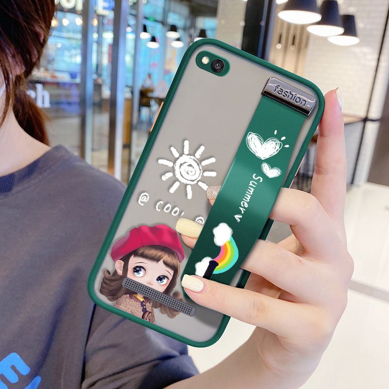 UCUC for Xiaomi Redmi 4A Wrist Strap Case Lovely Cartoon Red Hat Girl Wristband Printing Cover Shockproof Frosted Phone Case