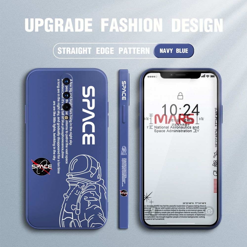 Jizetin for OnePlus 8 Case NASA Astronaut Design Side Design Phone Case Square Edge Pattern Liquid Silicone Cases Full Cover Camera Shockproof Protective Case