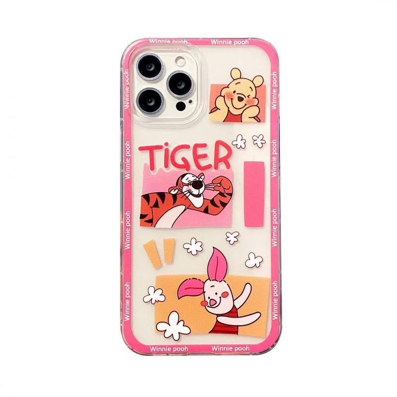 Olige Case For Redmi 10 10A 10C Note 11 Pro+11s 10 Pro 9 9s 9Pro 9T 9A 9C 8 7 6 5 Pro Trend Cartoon Winnie Pooh Straight Edge Shockproof TPU Couple Soft Phone Cover